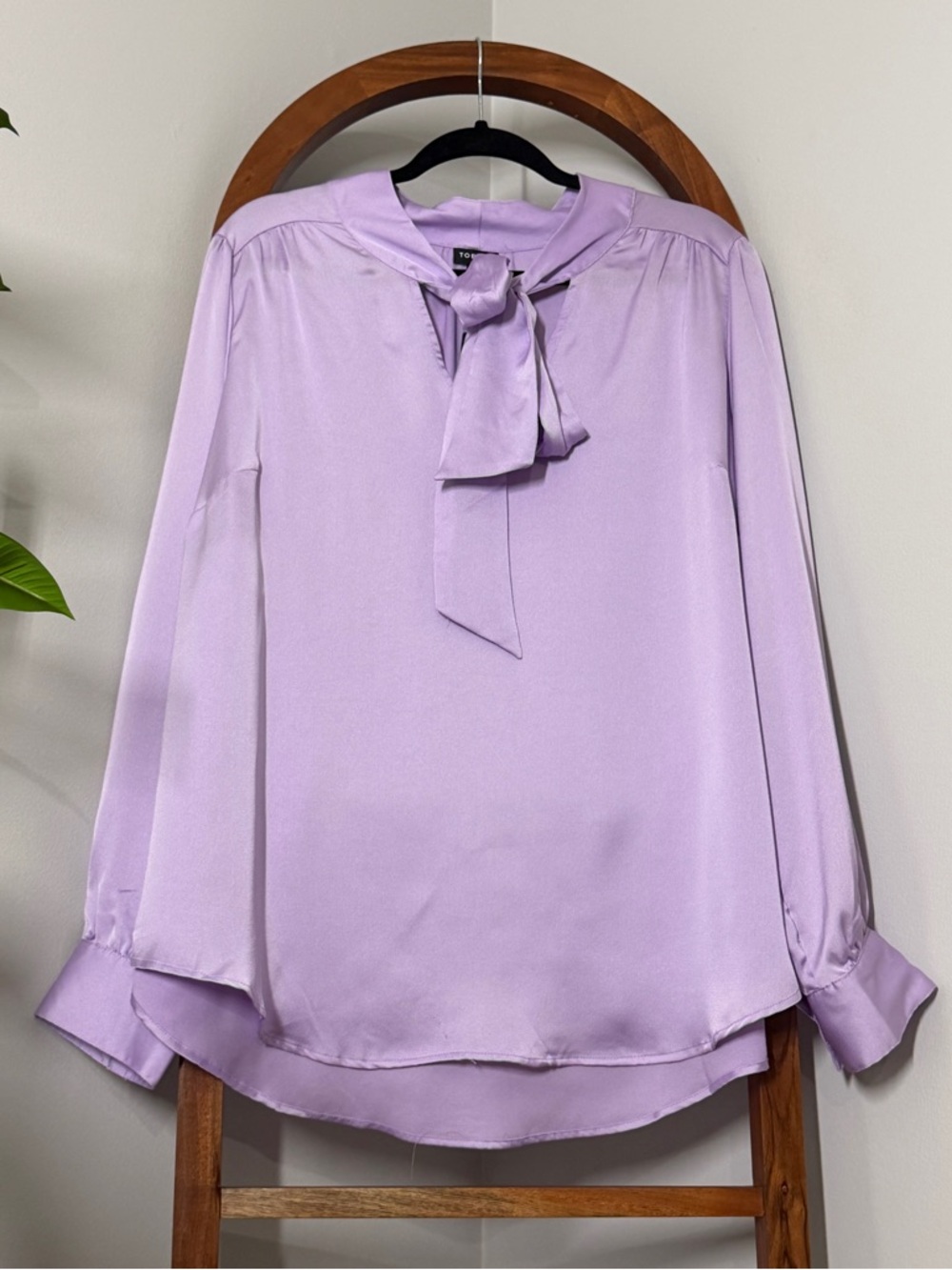 Torrid 2X Lavender Purple Satin Long Sleeve Secretary Bow Blouse Top NEW